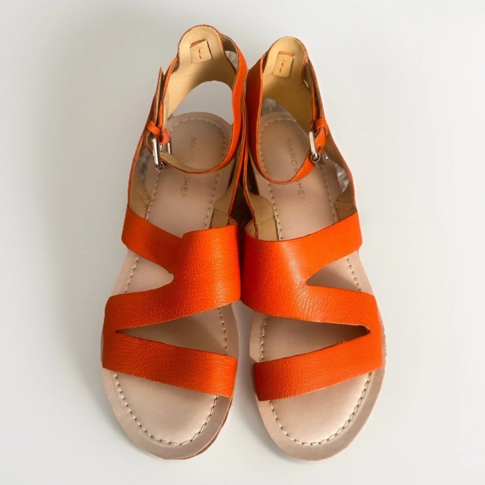 Marc Fisher Multi-Strap Wedges Leather Tavie Orange Women’s Size 7.5 EU38 UK 5.5